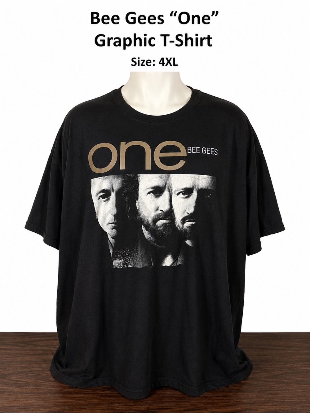 Vintage Y2K Bee Gees One Graphic Band Tee Black 4XL Oversized